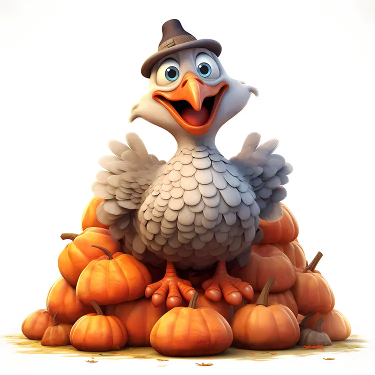 Cartoon Turkey with Pumpkins for Thanksgiving