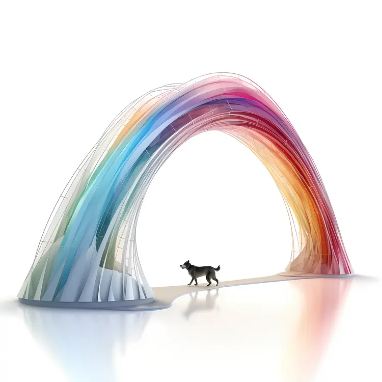 Dog Walking Through Rainbow Arch