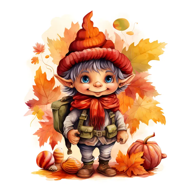 Adventurous Elf with a Backpack in Autumn