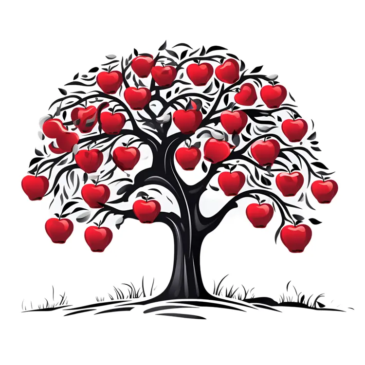 Stylized Apple Tree with Red Apples