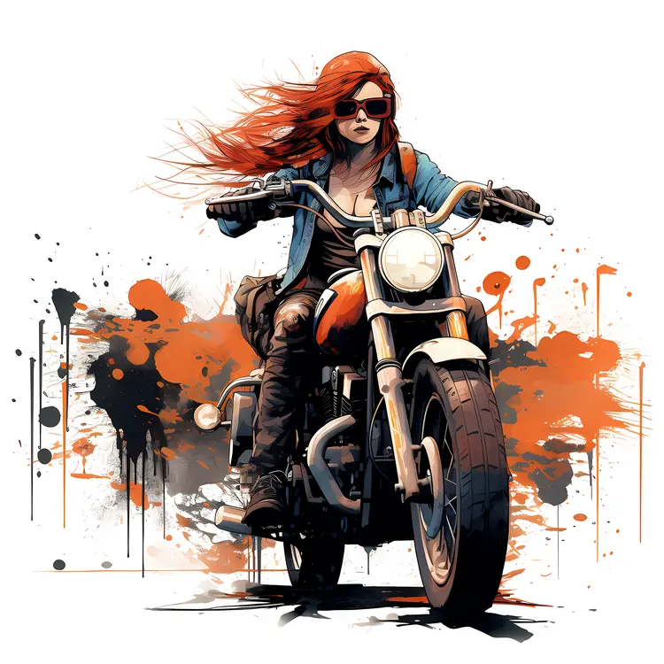 Red-Haired Woman Riding a Motorcycle
