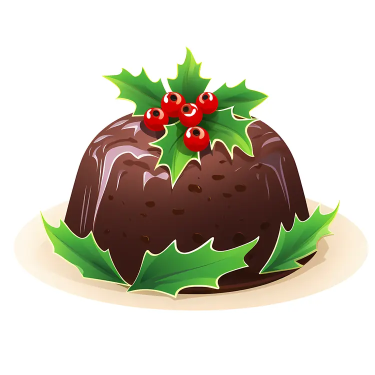Christmas Pudding with Holly and Berries