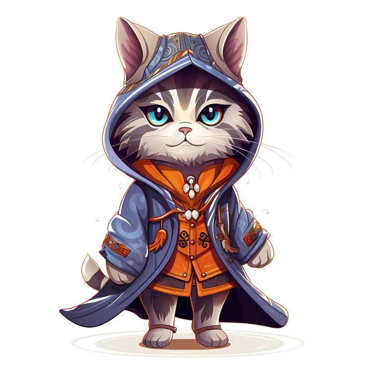 Cute Cat in Fantasy Hooded Robe