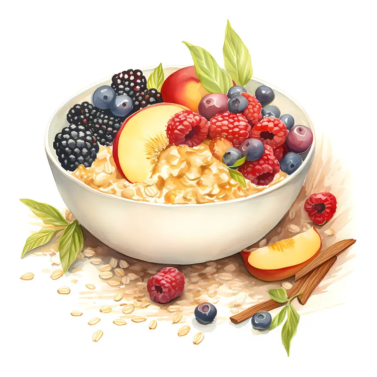 Oatmeal with Berries and Peach Slices