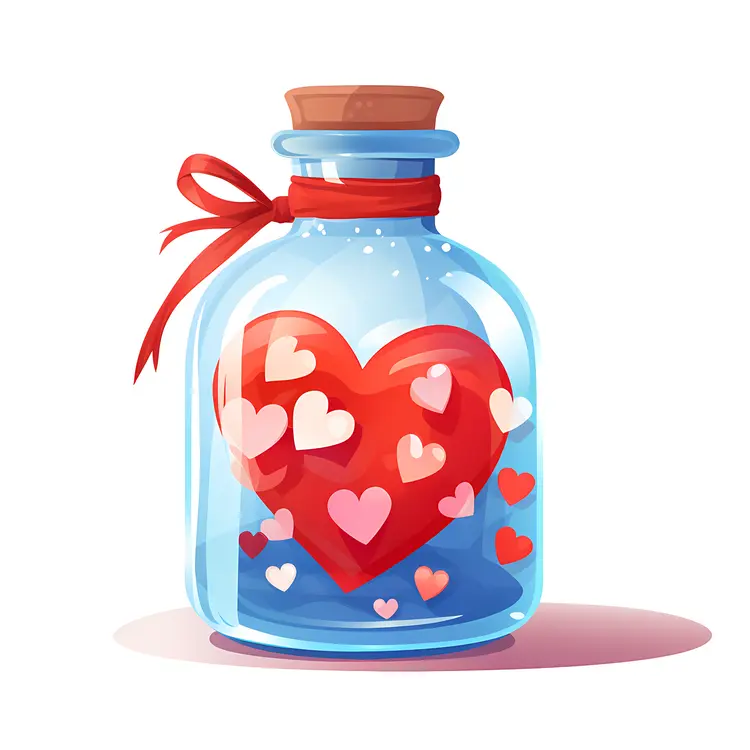 Heart in Glass Bottle with Ribbon