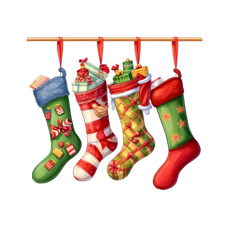 Festive Christmas Stockings Filled with Gifts