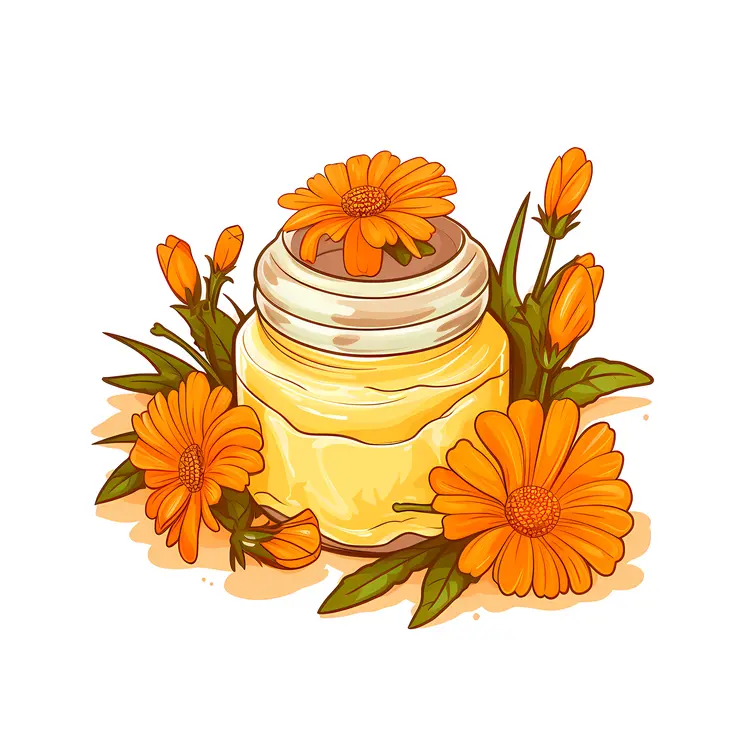 Cream Jar with Orange Flowers and Leaves