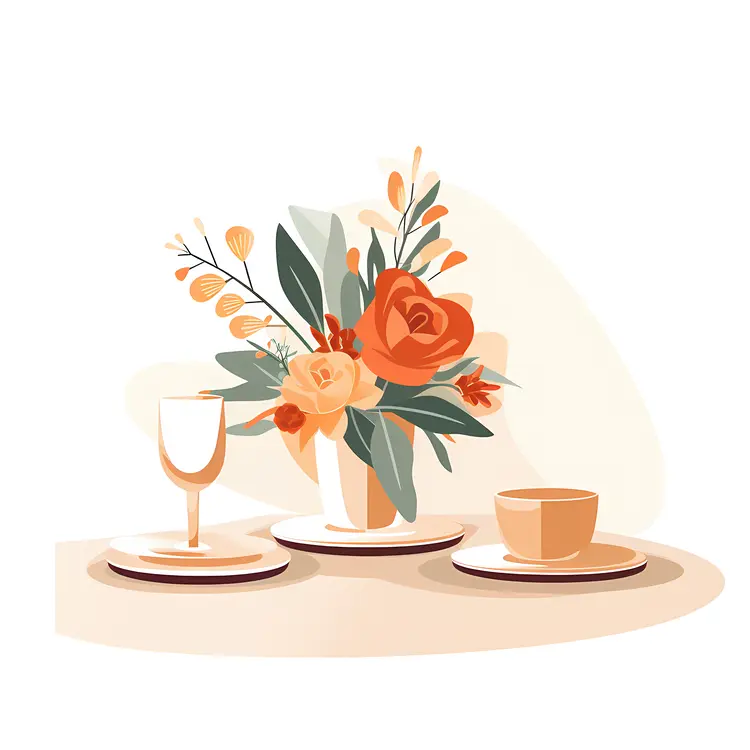 Simple Floral Table Setting with Orange Roses
