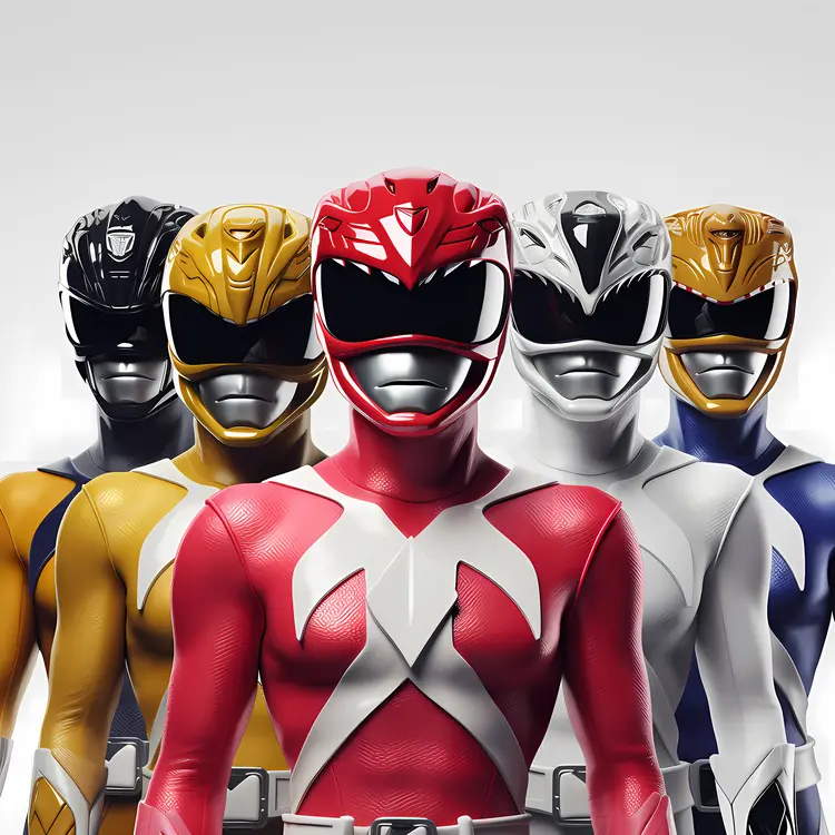Group of Power Rangers in Helmets