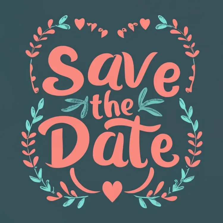 Save the Date with Leaves and Hearts