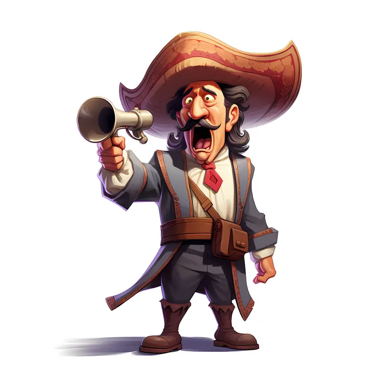 Cartoon Man with Megaphone in Gray Coat