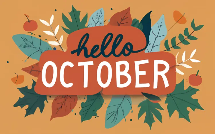 Hello October with Autumn Leaves