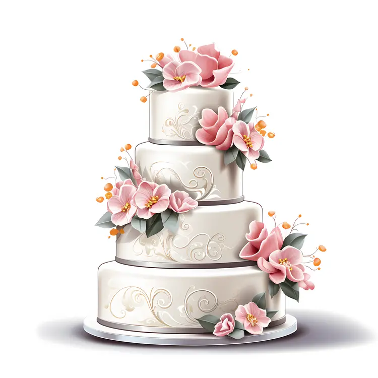 Charming Wedding Cake with Pink Floral Decorations