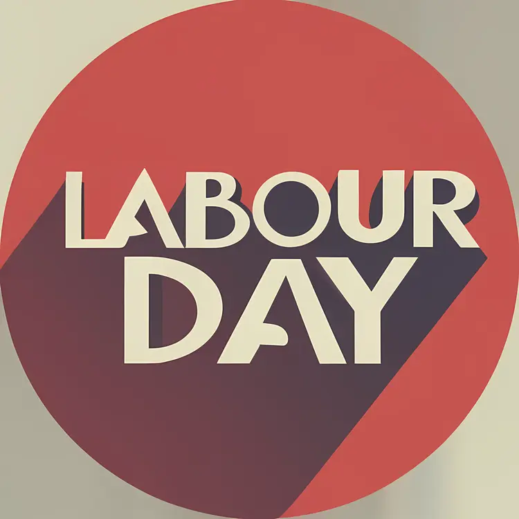 Red Circle Labour Day Text
