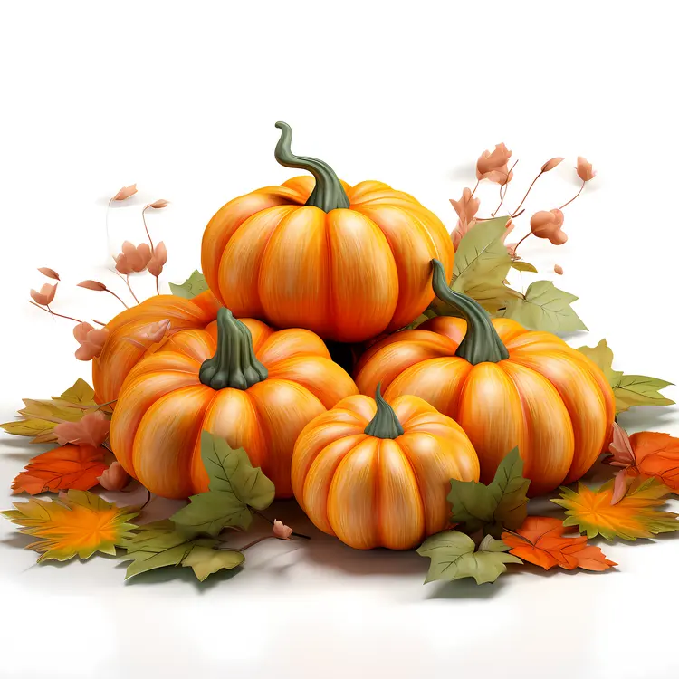 Pumpkins with Autumn Leaves