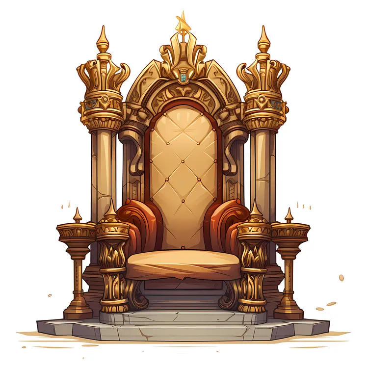 Elegant Throne with Golden Crowns and Details