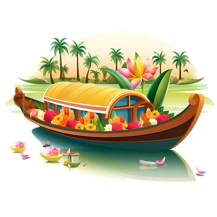 Beautiful Houseboat with Flowers in Tropical Setting