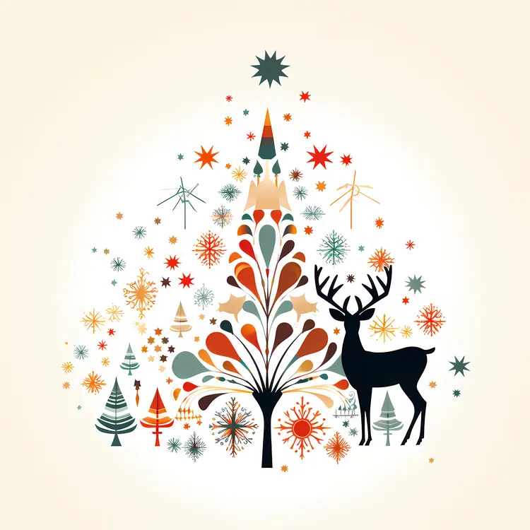 Decorated Christmas Tree with Deer
