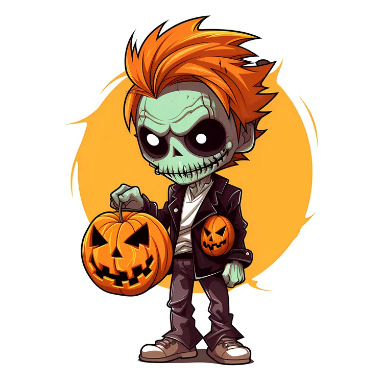 Green Zombie with Pumpkin for Halloween