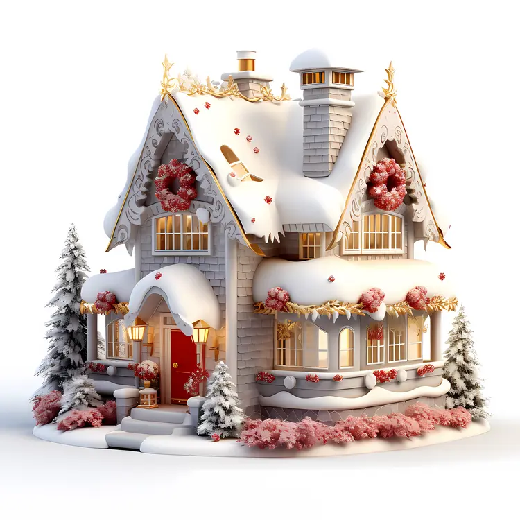 Snowy House with Christmas Decorations