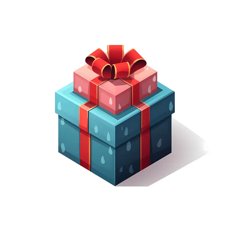 Blue Gift Box with Red Ribbon and Bow