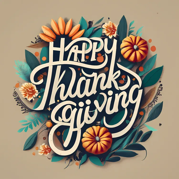 Happy Thanksgiving with Pumpkins and Flowers