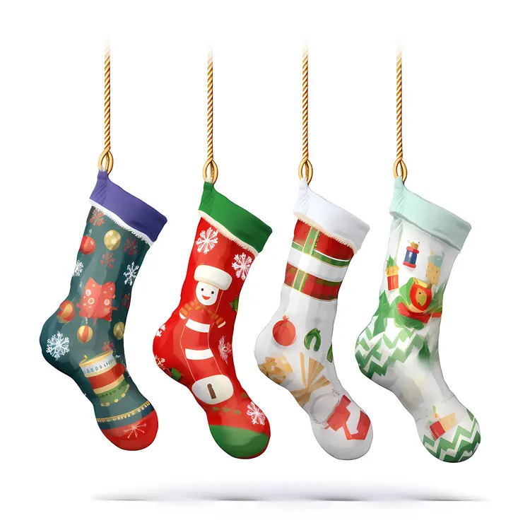 Hanging Christmas Stockings with Holiday Designs