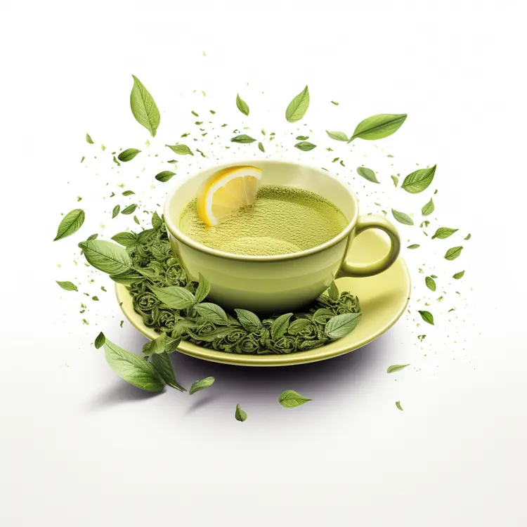 Green Tea Cup with Lemon and Leaves