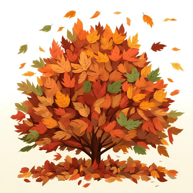 Tree with Autumn Leaves Falling