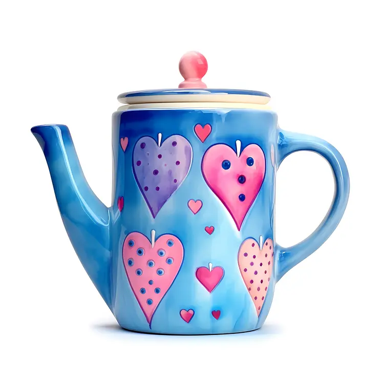 Blue Teapot with Heart Pattern for Valentine's Day
