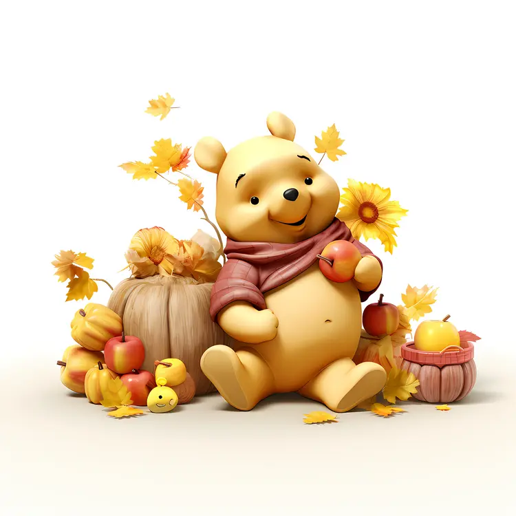 Winnie the Pooh with Apples and Scarf
