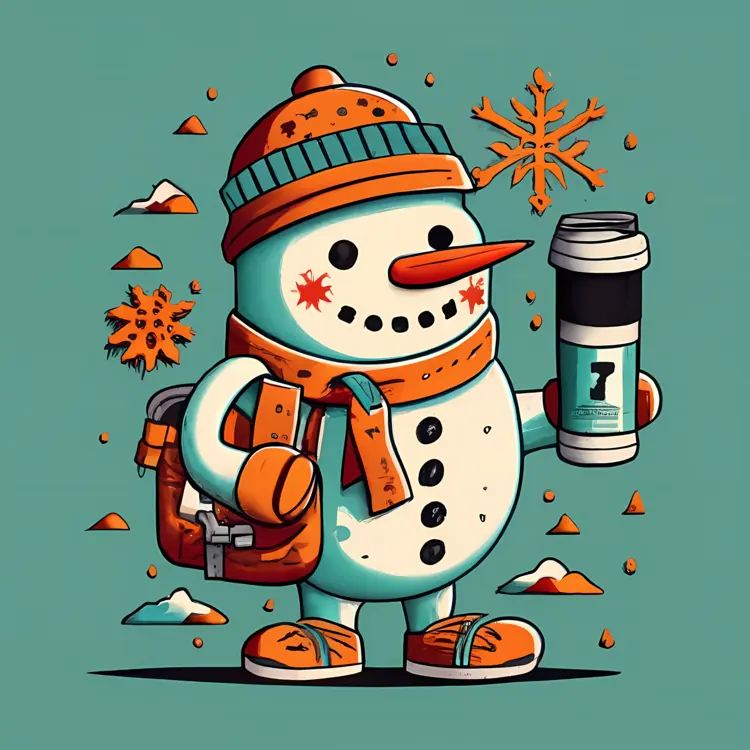 Snowman Holding a Thermos