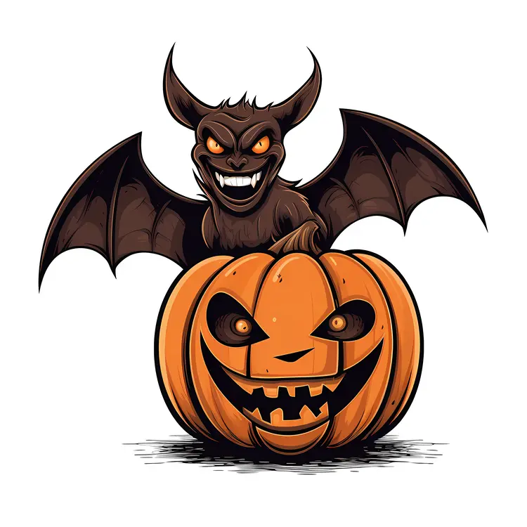 Menacing Bat with Evil Pumpkin Illustration