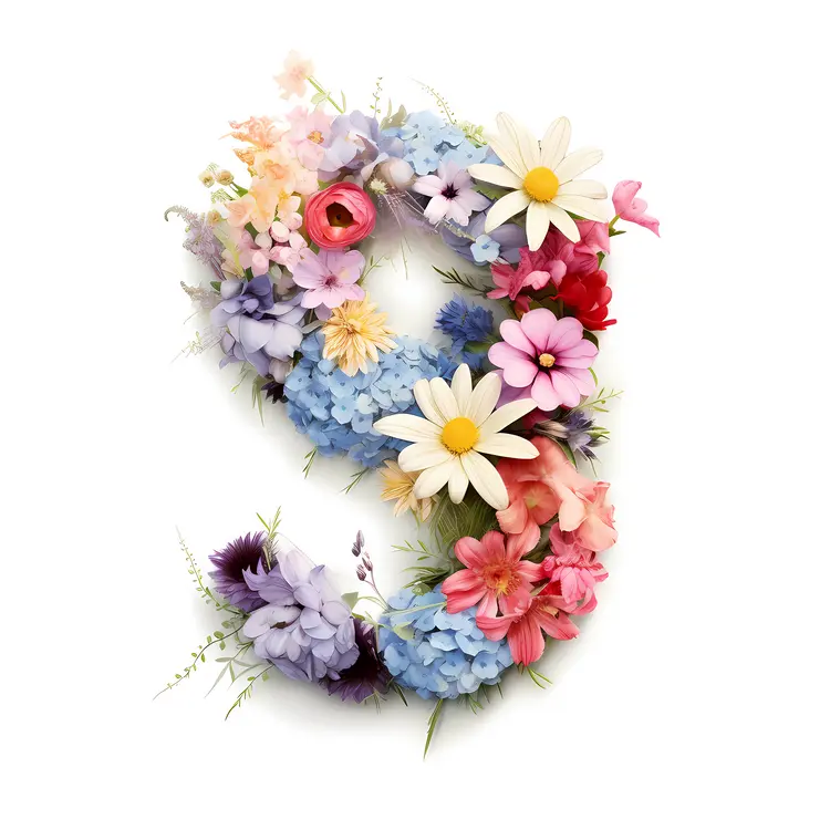 Floral Number 9 with Pastel Flowers