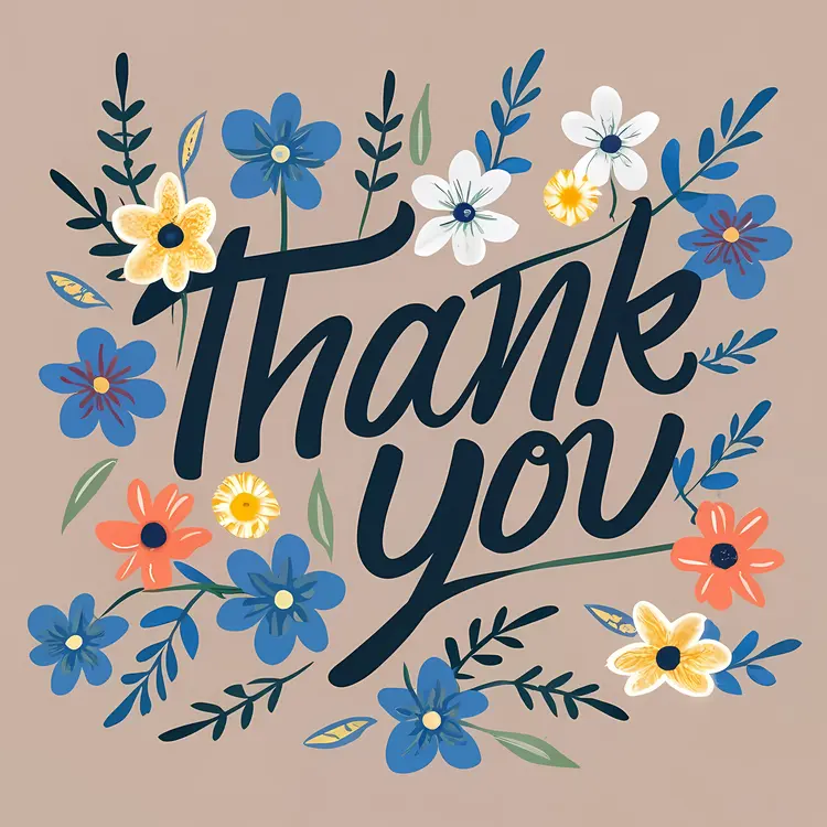 Thank You Text with Colorful Flowers