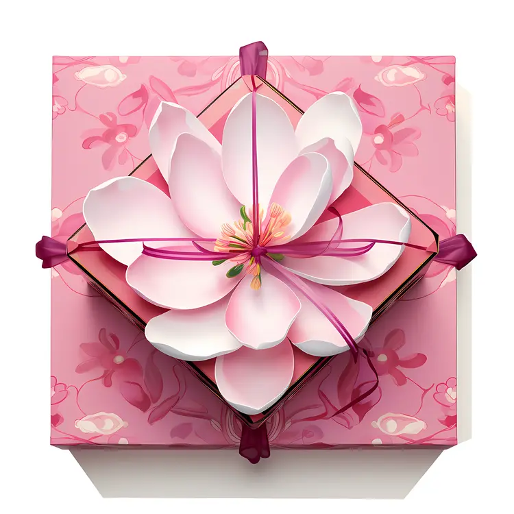 Elegant Pink Flower Gift Box with Ribbon