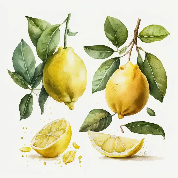 Fresh Yellow Lemons with Leaves