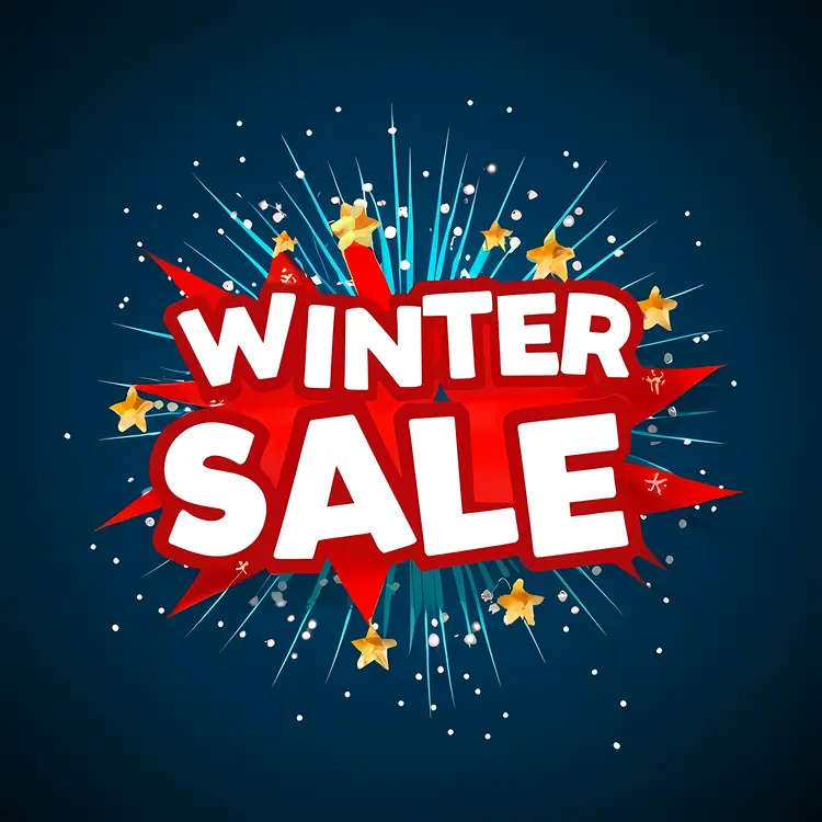 Winter Sale with Stars and Fireworks
