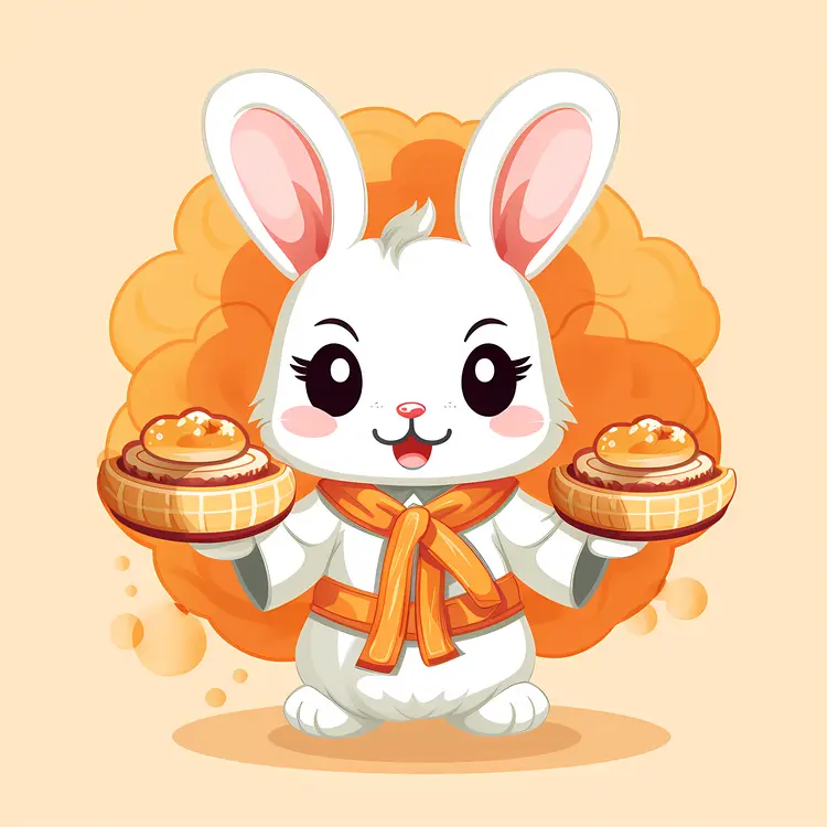 Cute Bunny Holding Pies