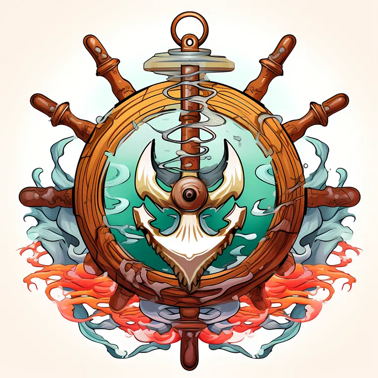 Artistic Nautical Ship Wheel Illustration