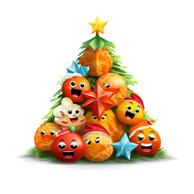 Christmas Tree with Ornaments and Stars
