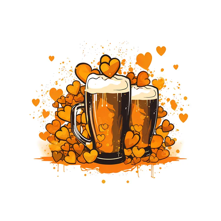 Two Beer Mugs with Hearts