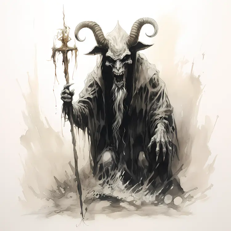 Dark Demonic Figure with Horns and Staff