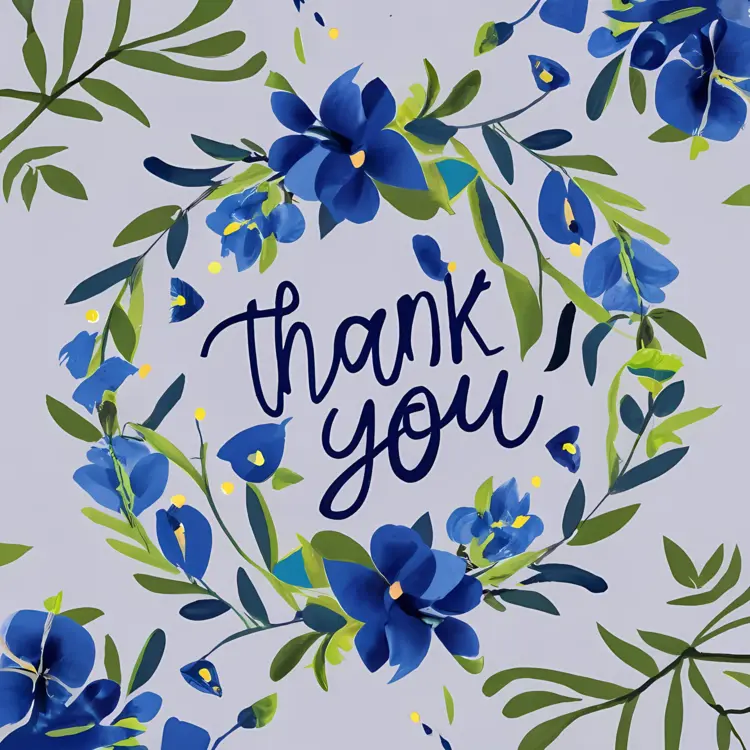 Thank You Card with Blue Floral Design