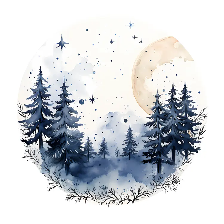 Snowy Forest under Moonlight