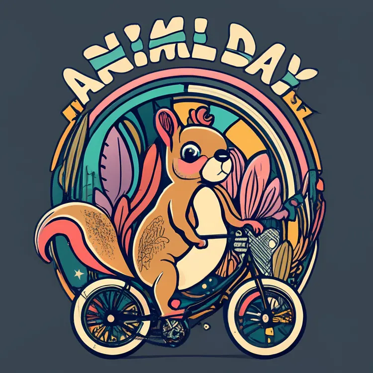 Colorful Squirrel on Bicycle for Animal Day