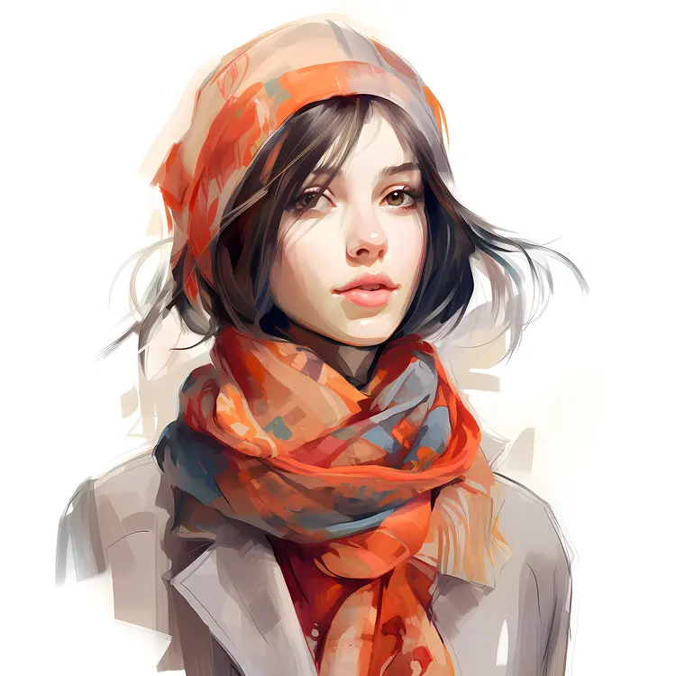 Woman with Orange and Gray Scarf