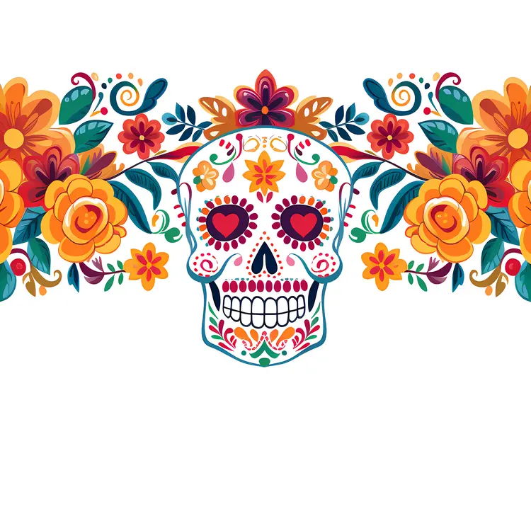 Colorful Sugar Skull with Flowers