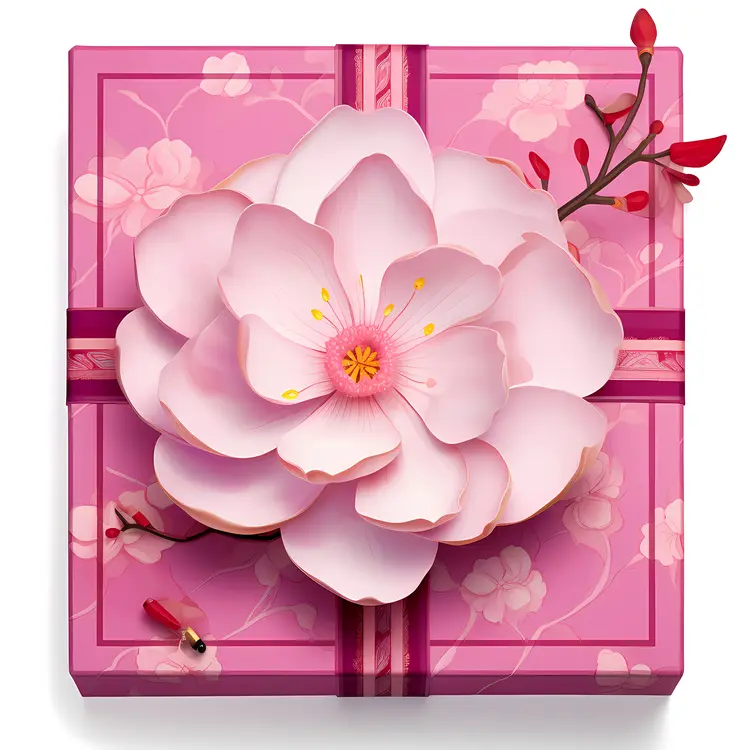 Beautiful Pink Gift Box with Flower Decoration