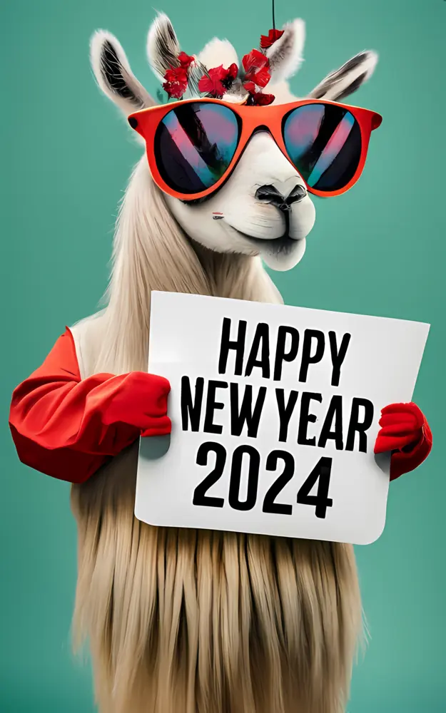 Cool Llama with Sunglasses Happy New Year 2024
